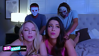 Two Horny Stepbrothers Use Masks To Trick Their Adorable Stepsisters Into Licking Their Butts